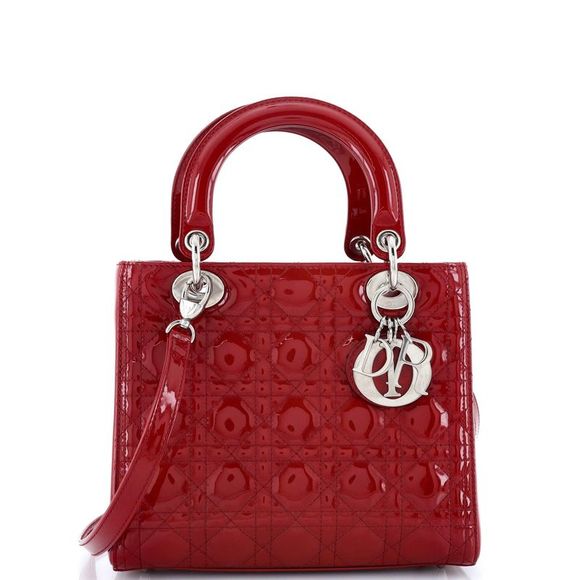 Christian Dior Handbags - Christian Dior Lady Dior Bag Cannage Quilt Patent Medium Red